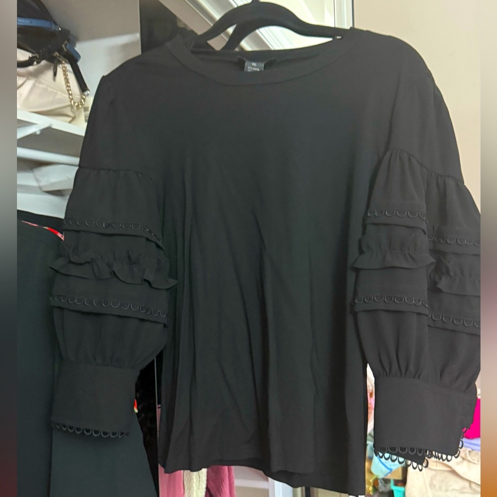 Black Ruffled Sleeve Women's Top
